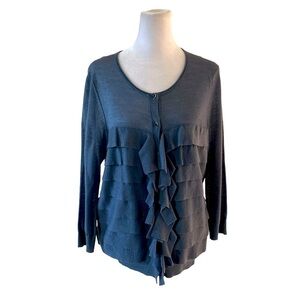 Ann Taylor large cardigan blue button down ruffles